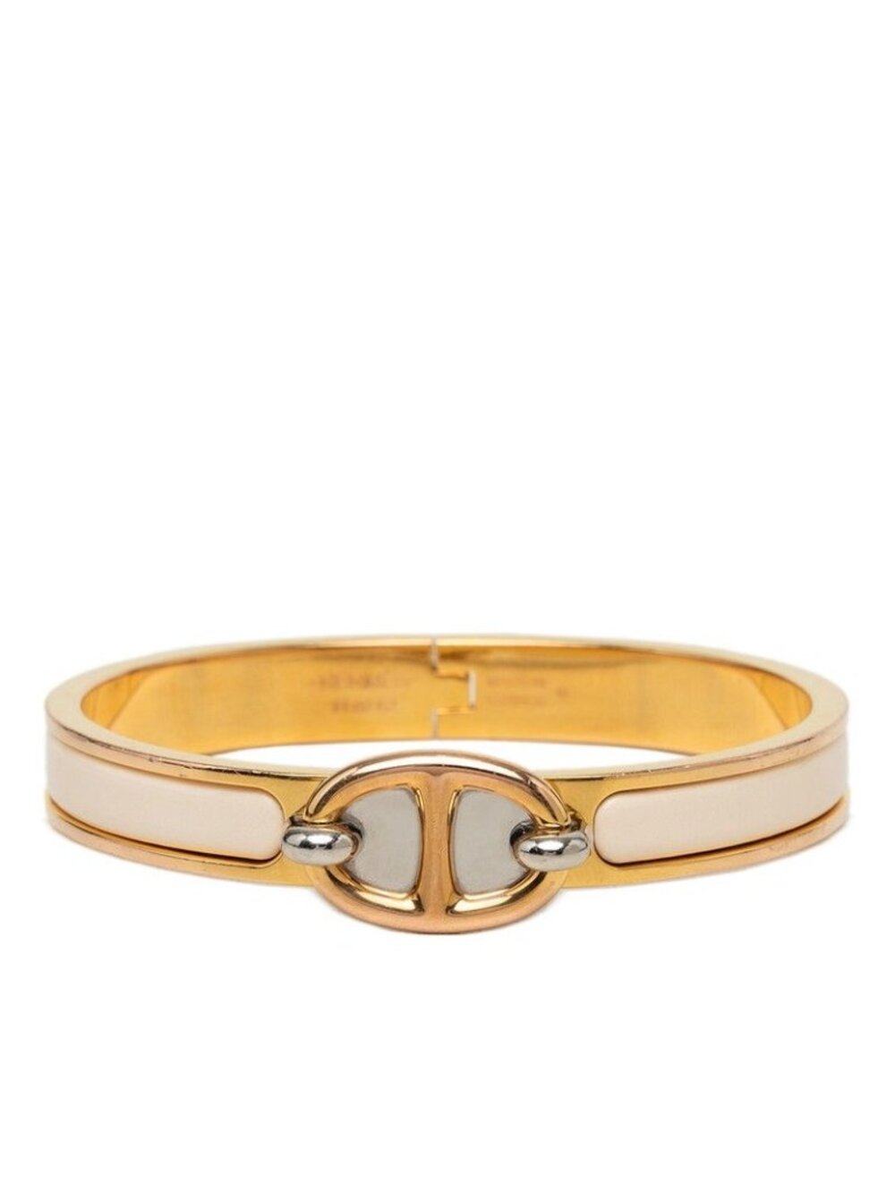 Hermes Mini Clic Chaine D'ancre Bracelet Bangle Pink Gold Cream Ivory Plated